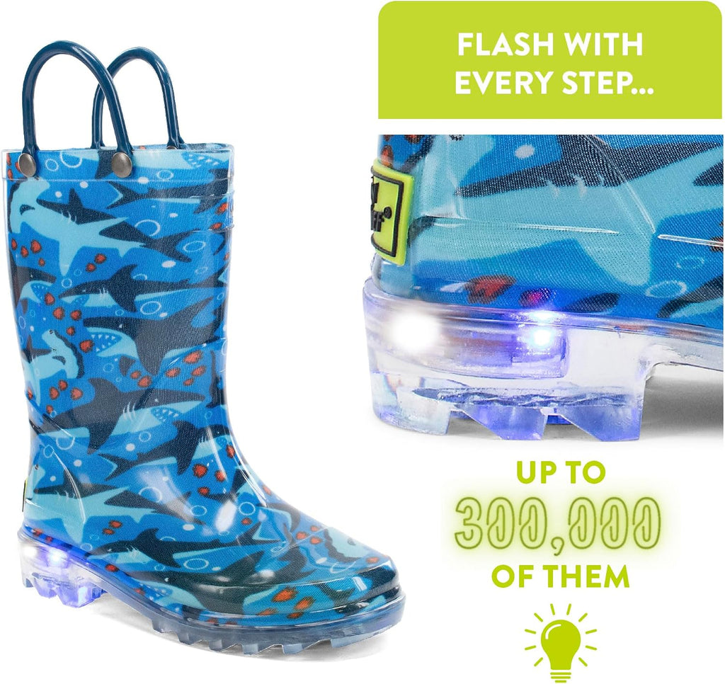 Lighted Waterproof Pull On Rain Boot for Boys and Girls