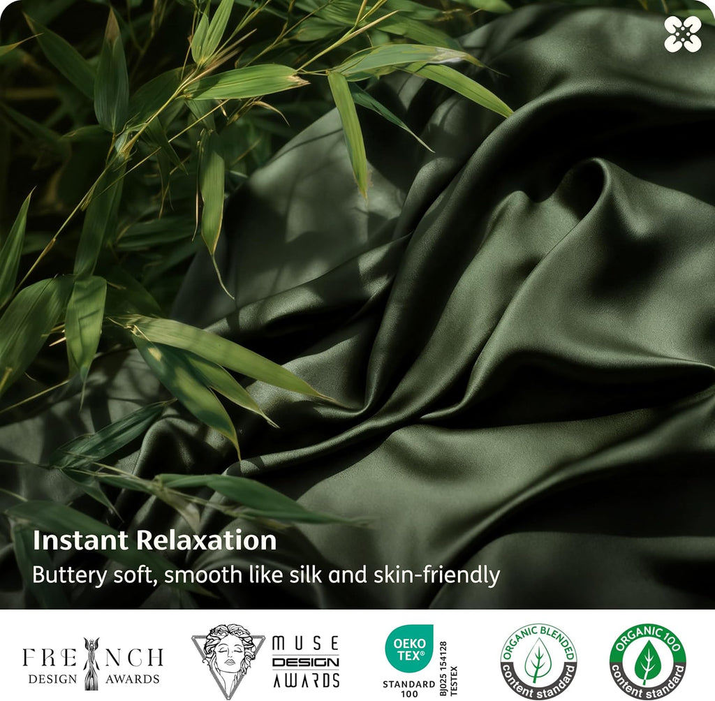 100% Organically Grown Bamboo Viscose Duvet Cover Set Queen | Cooling Bedding Set for Hot Sleepers | PureWoven Luxury