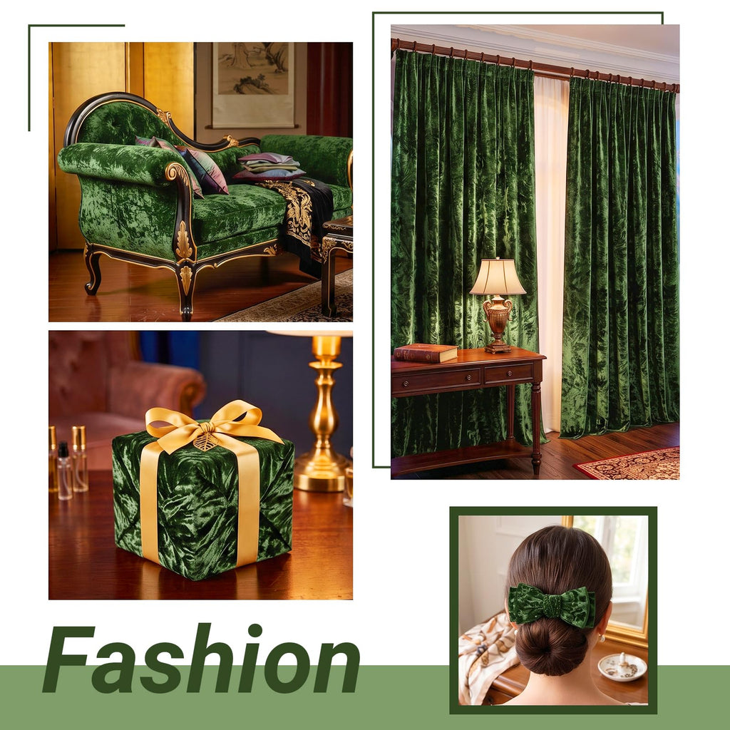 Crushed Velvet Fabric, 2 Way Stretch, 63 Inch x 1 Yard, Olive Green