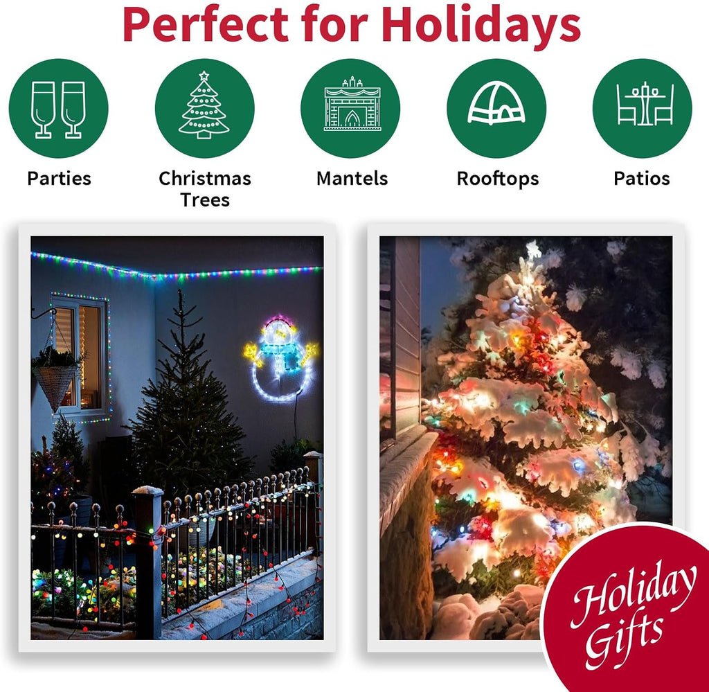 String Lights Multicolor, 49ft 306 LED 9mm Frosted Globe String Lights, 11 Modes Christmas Globe Lights, Xmas Tree