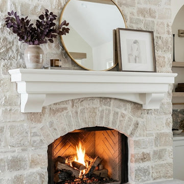 Salem Wood Mantel Shelf with Arched Corbels - White 60 Inch | Wooden Rustic Wall Mounted Shelf from Pine Wood