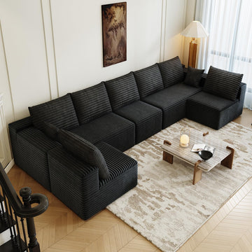 168.5" Modular Sectional Sofa, Oversized U-Shaped Minimalist Couches with 3 Middle Seats Chaise, Modern Deep Seat