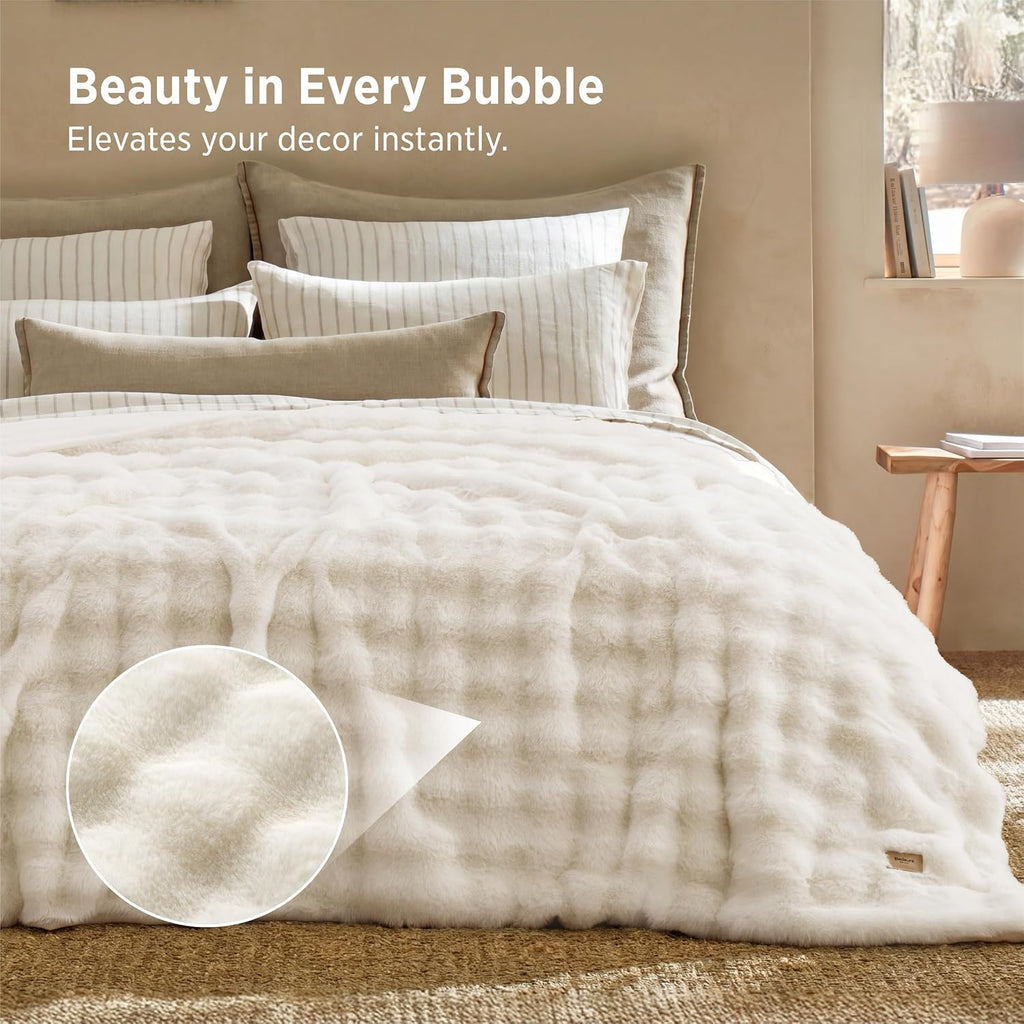 GentleSoft Bubble Faux Fur King Size Blanket for Bed, Fluffy Fuzzy King Blanket for Winter, Soft Cozy Faux Fur