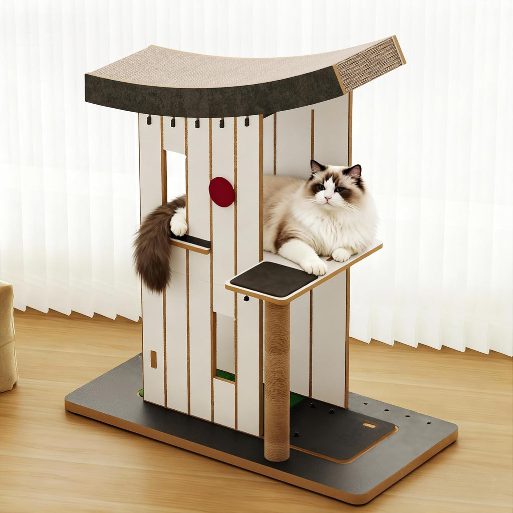 Cat Tree Tower with Scratching Post, Curved Roof