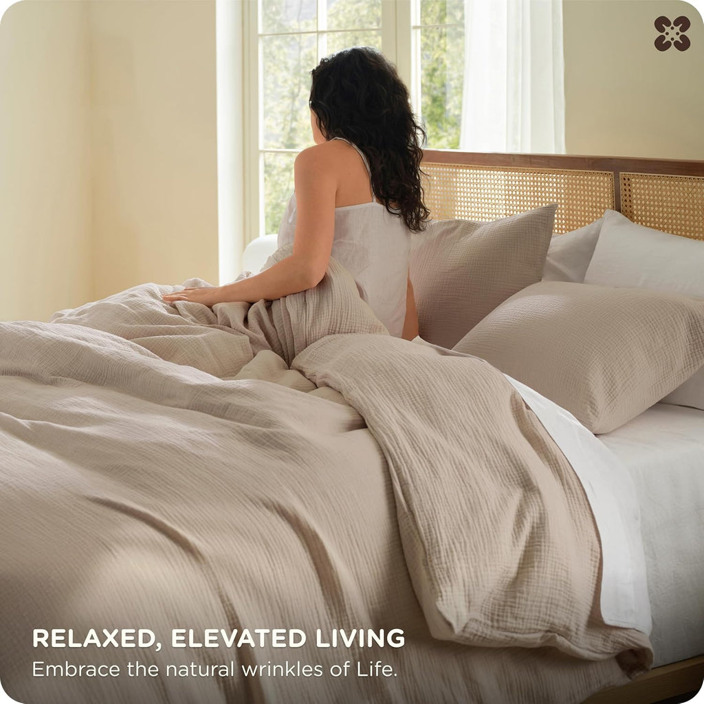 Muslin Duvet Cover Queen - 100% Cotton 3-Layer Gauze Ultra-Soft, Breathable