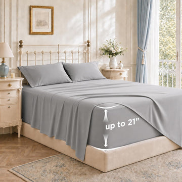 Deep Pocket Sheet Set - Fits Mattresses Up to 21 Inches Thick - 4 Piece GentleSoft Bed Sheets, Moisture Wicking
