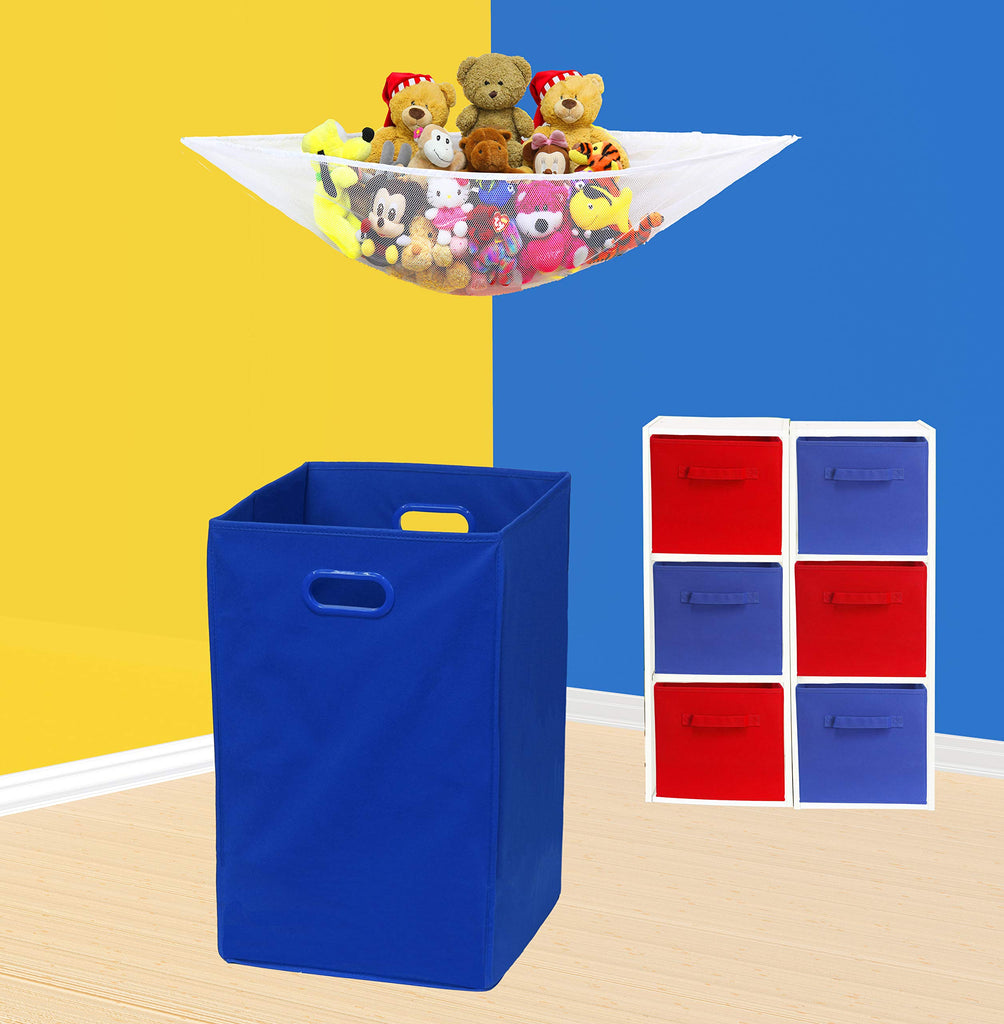 Foldable Closet Laundry Hamper Basket, Dark Blue