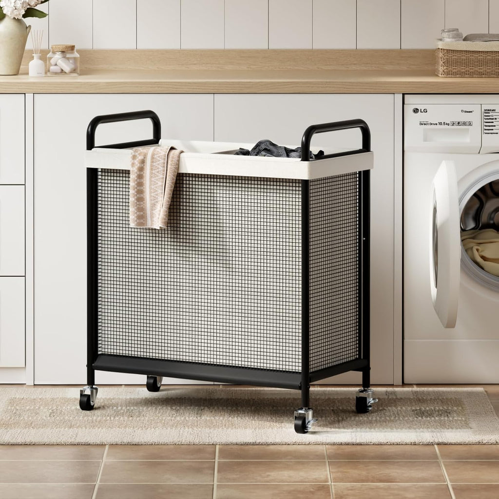 Rolling Laundry Hamper 2 Section, 100L Laundry Basket with Wheels | Double Laundry Sorter with Metal Handle and