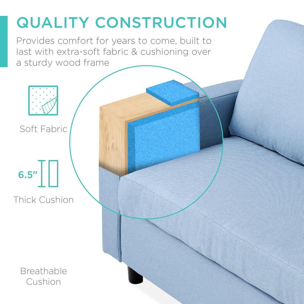 Upholstered Sectional Sofa, Bonus Room, Compact Spaces w/Chaise Lounge, 3-Seat, L-Shape Design, Reversible Ottoman