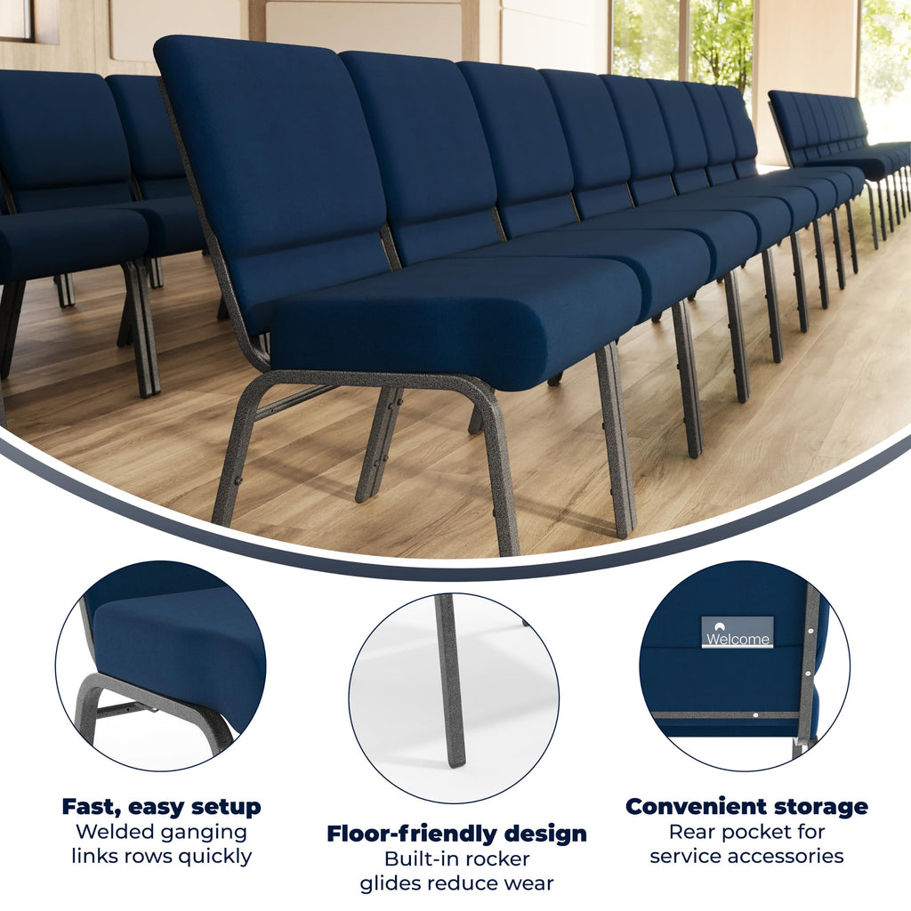 Navy Blue 21"W Stacking Church Chair, 4-Pack