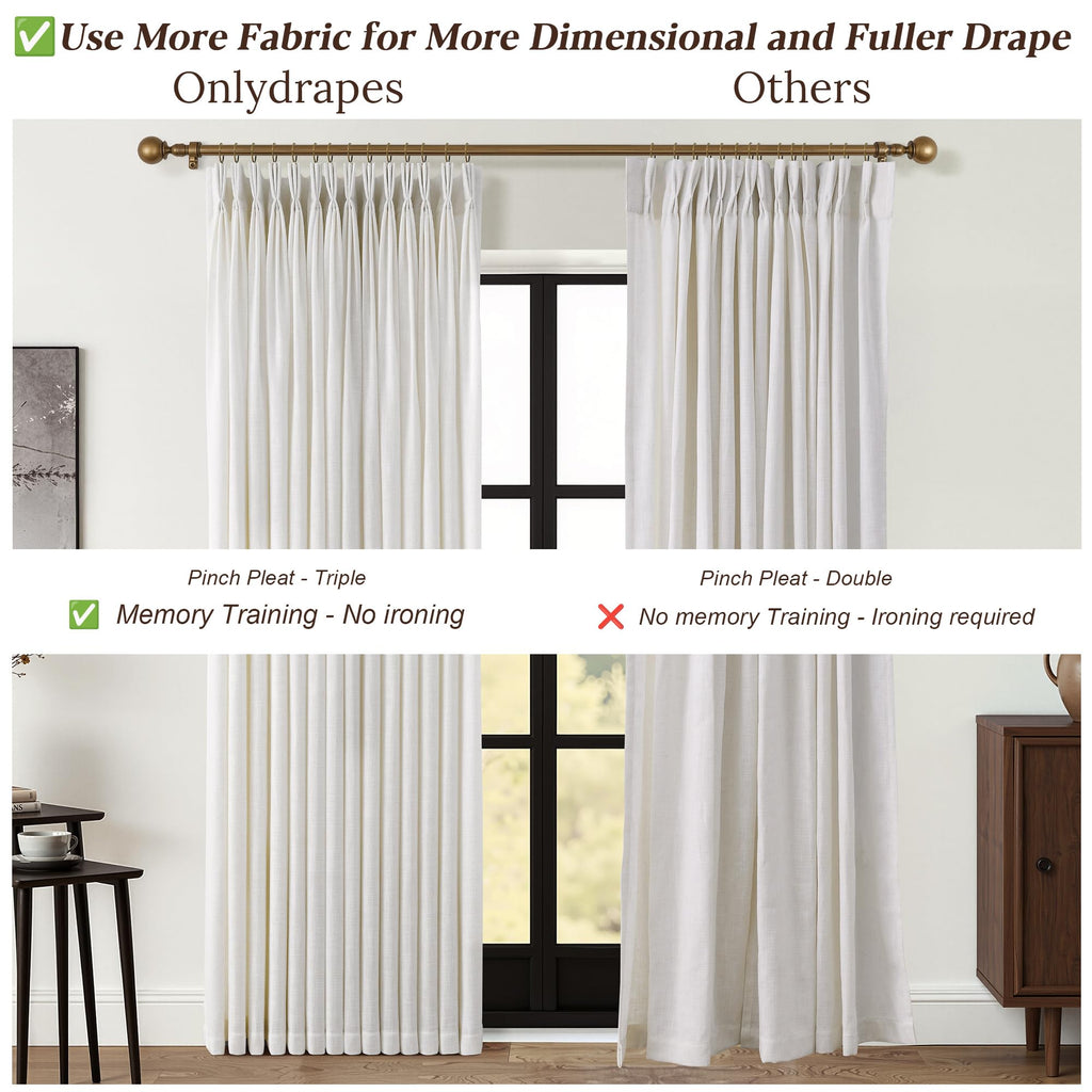 80 Inch Extra Wide Pinch Pleated Linen Curtains 105 Inch Length Bedroom Natural Cream Beige Privacy Drapes Light
