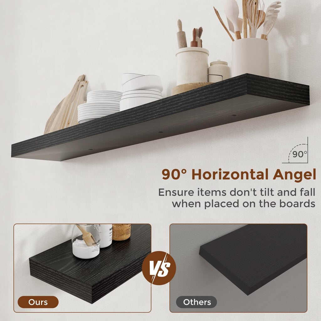 55 Inch Floating Shelves for Wall 8 Inch Deep Black Shelves Set of 2, Wall Mounted Rustic Wood Long Floating