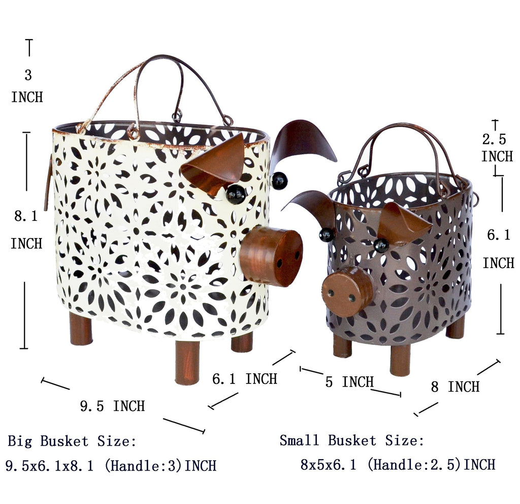Farmhouse Metal Small Storage Basket Set, 2 Count Pig Decor