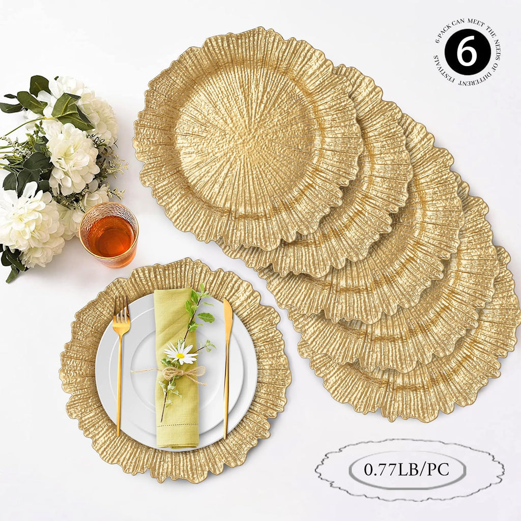 Gold Charger Plates Set of 6, Reef Chargers for Dinner Plates