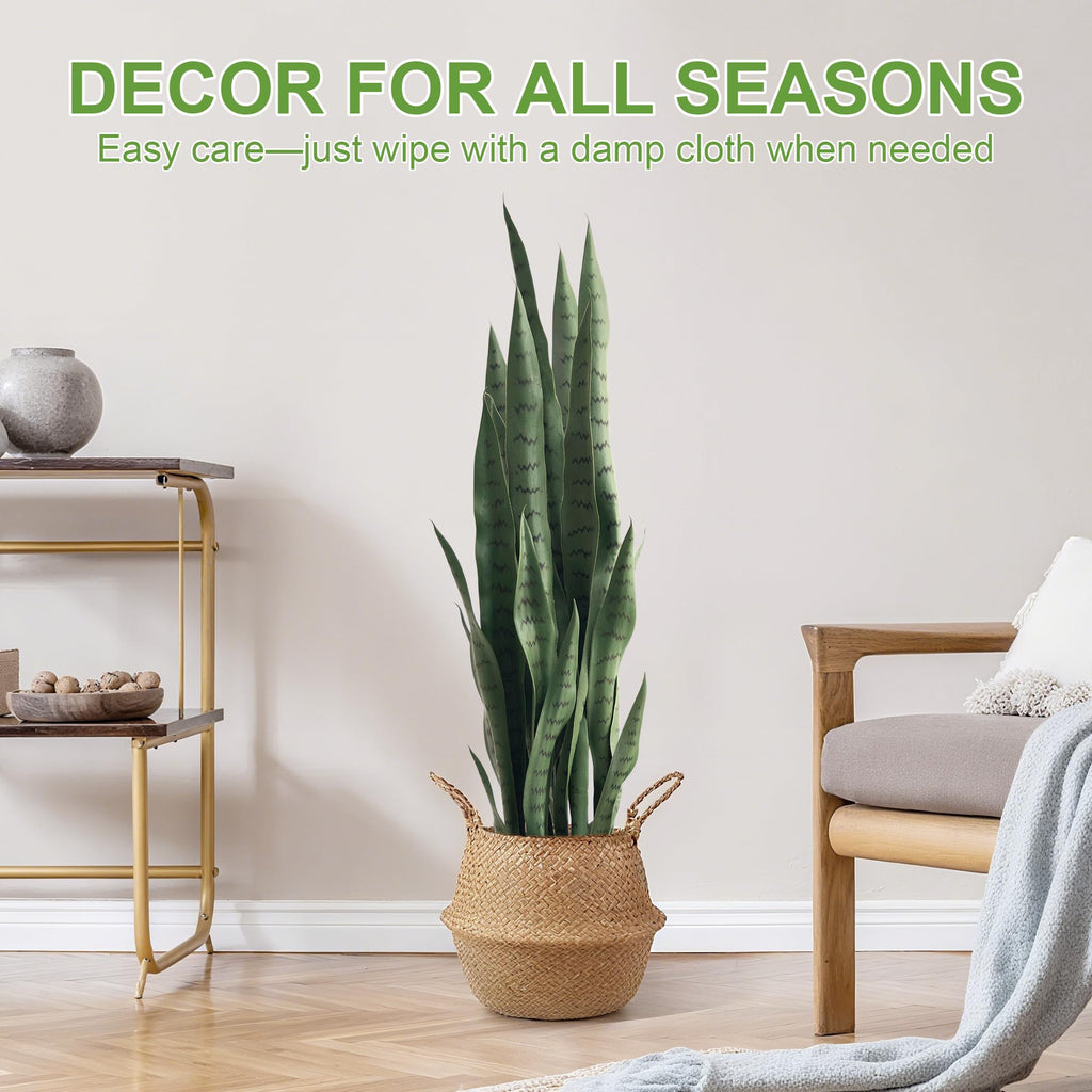 Fake Snake Plant 3ft Tall Faux Sansevieria with 24 Realistic Leaves UV Resistant Potted 2 Pack Fake Mother in Law's