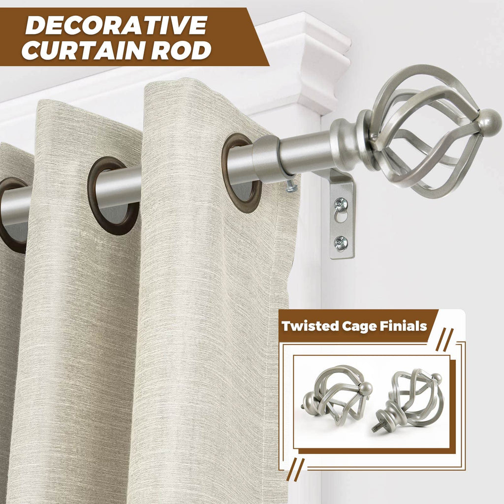 Silver Curtain Rods for Windows 72 to 144 Inch, Long Adjustable