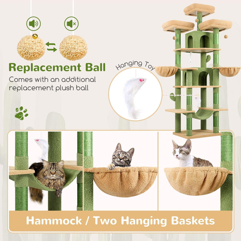 Big XXL Cactus Cat Tower for Indoor Multiple Cats, Green