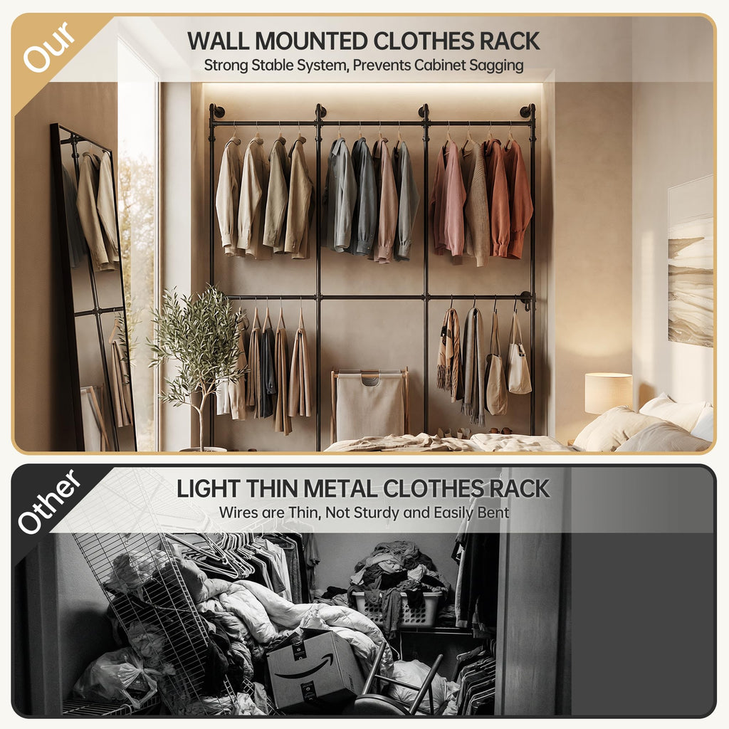 Wall Mounted Closet System, 6 Hanging Rods