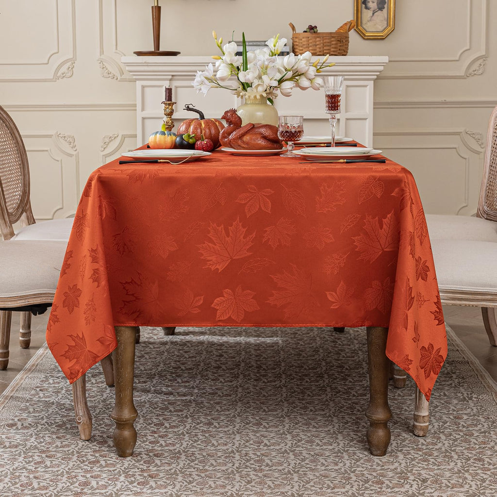 Fall Jacquard Rectangle Tablecloth, 60 x 102 Inch Burnt Orange