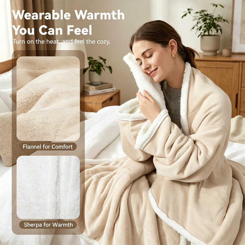 Heated Blanket 50"x70"- Cozy Warm Electric Throw(Beige)