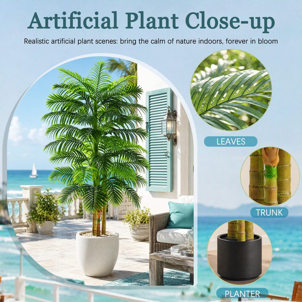 Artificial Golden Cane Palm Tree:6T Fake Tropical Areca Palm Trees