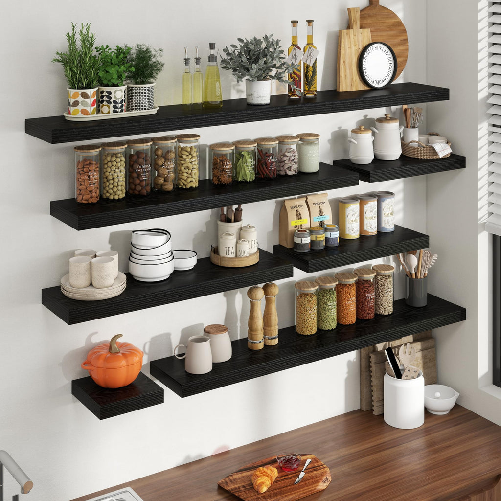 55 Inch Floating Shelves for Wall, 8 Inch Deep, Invisible Brackets, Black