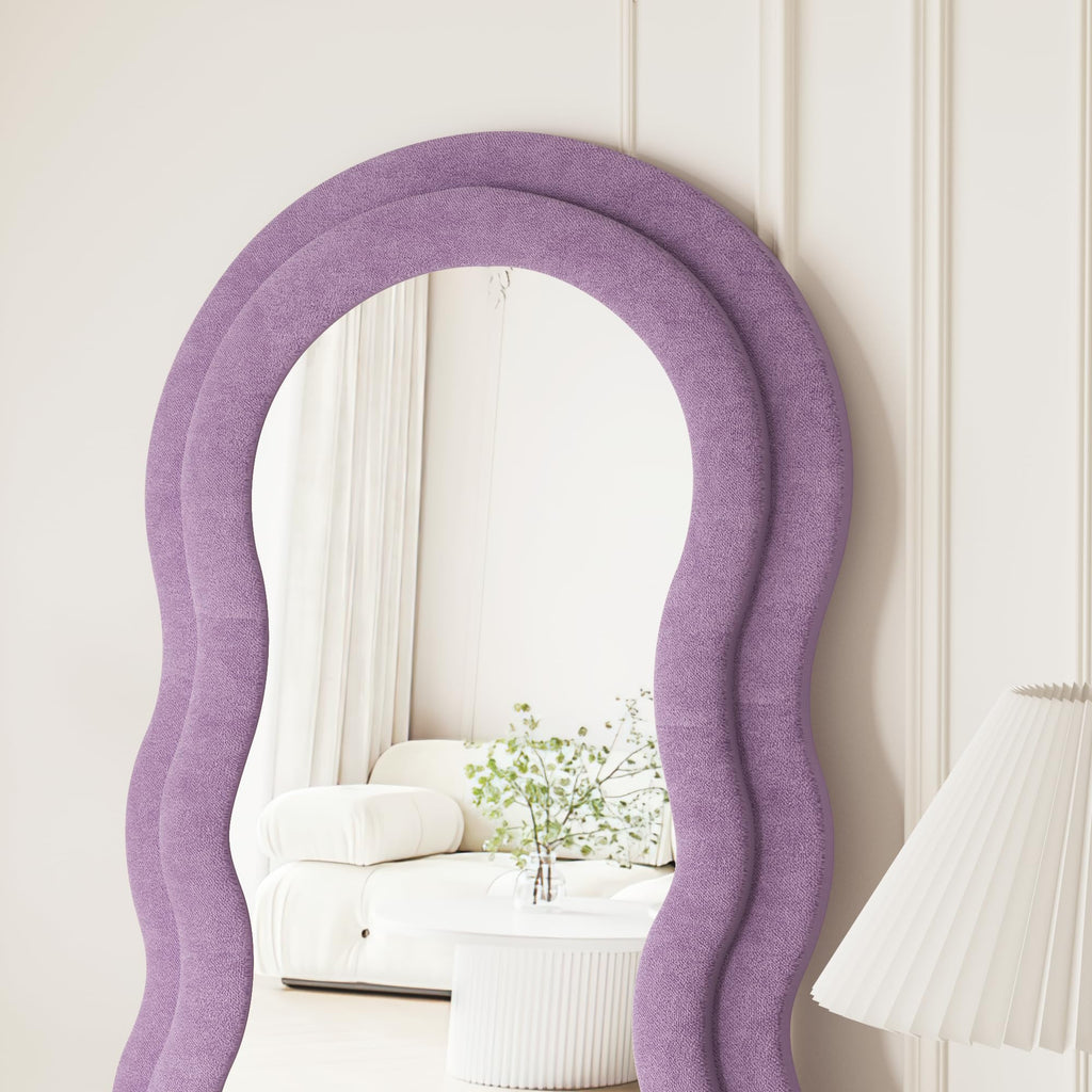 Full Length Mirror, 63" × 24" Purple Wavy Velvet Mirrors