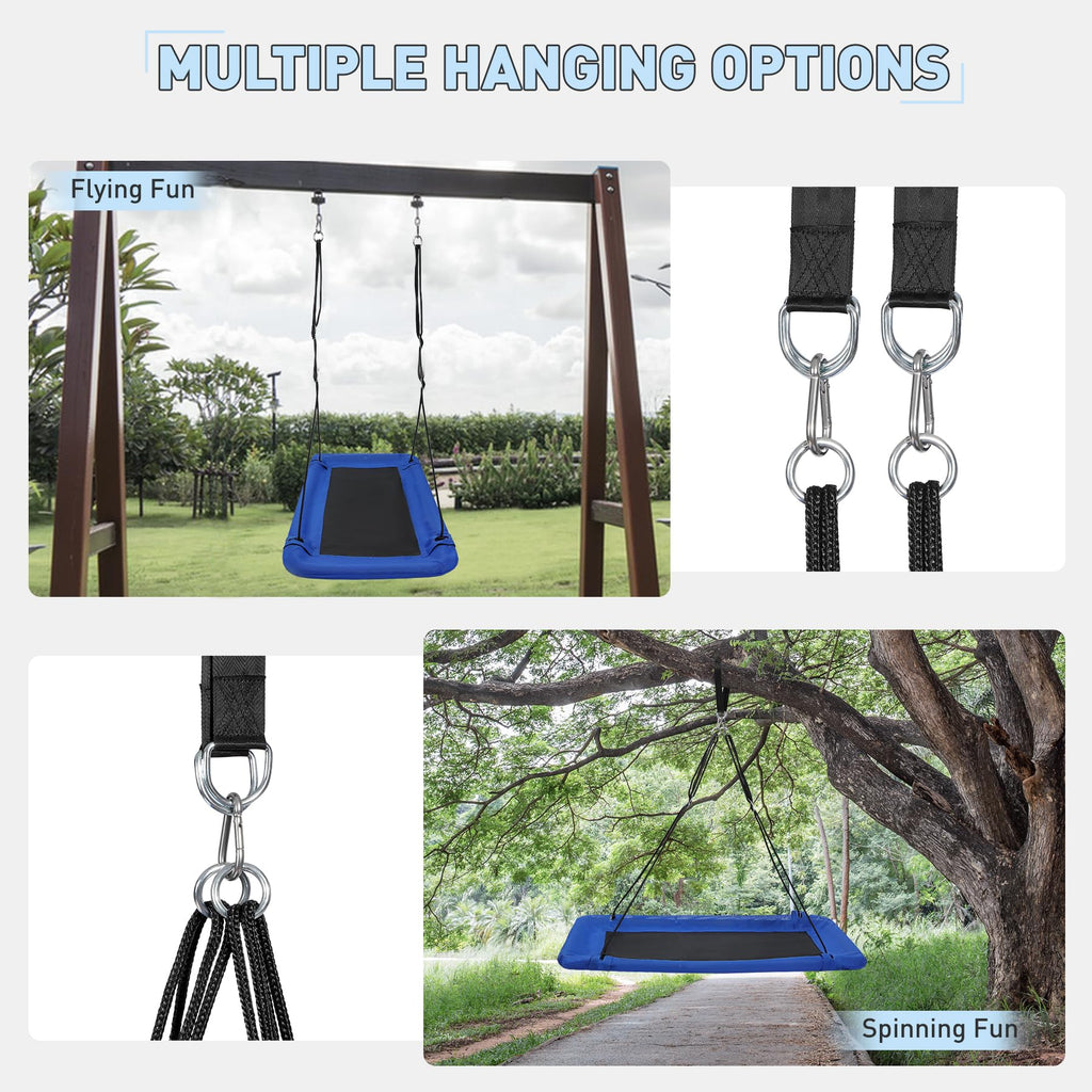 60" Large Platform Tree Swing for Kids, Rectangular Swings with Adjustable Rope, Durable Steel Frame, Easy to Assemble