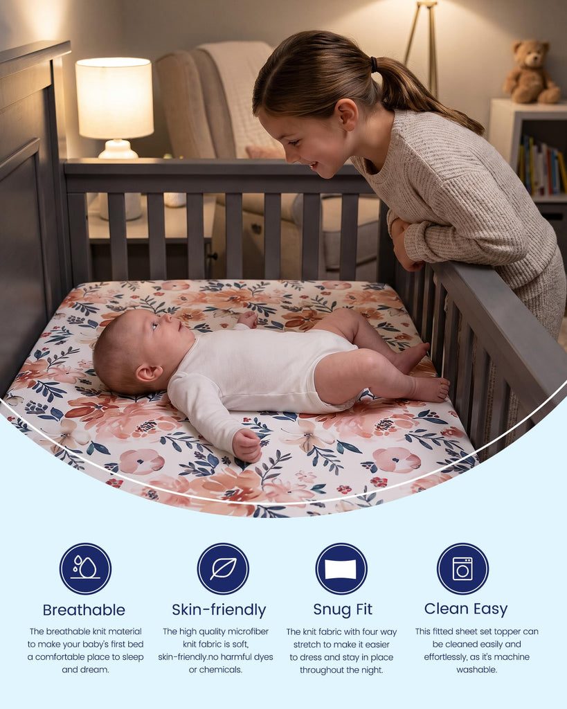 Premium Stretchy Crib Sheets (2-Pack)-Hypoallergenic, Silky Comfort, Buttery Soft, Calming Effect, All-Season