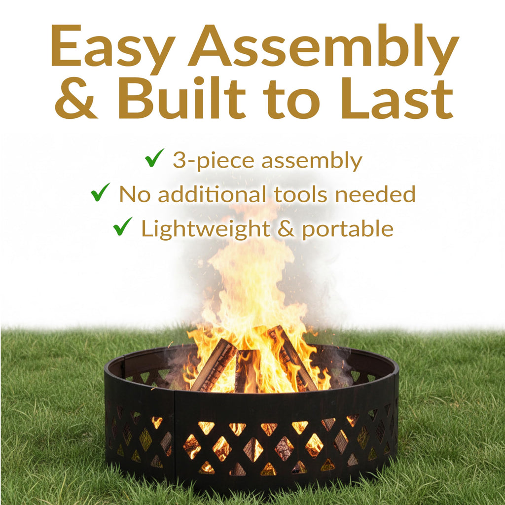 Crossweave Large Round Outdoor Steel Metal Fire Pit Ring, 36"
