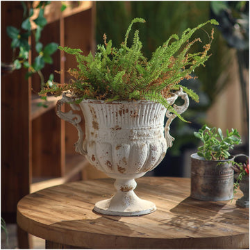 Balcony Vintage Style Distressed White Metal Indoor Outdoor and Garden Planter European Retro Rustic Shabby Chic Iron