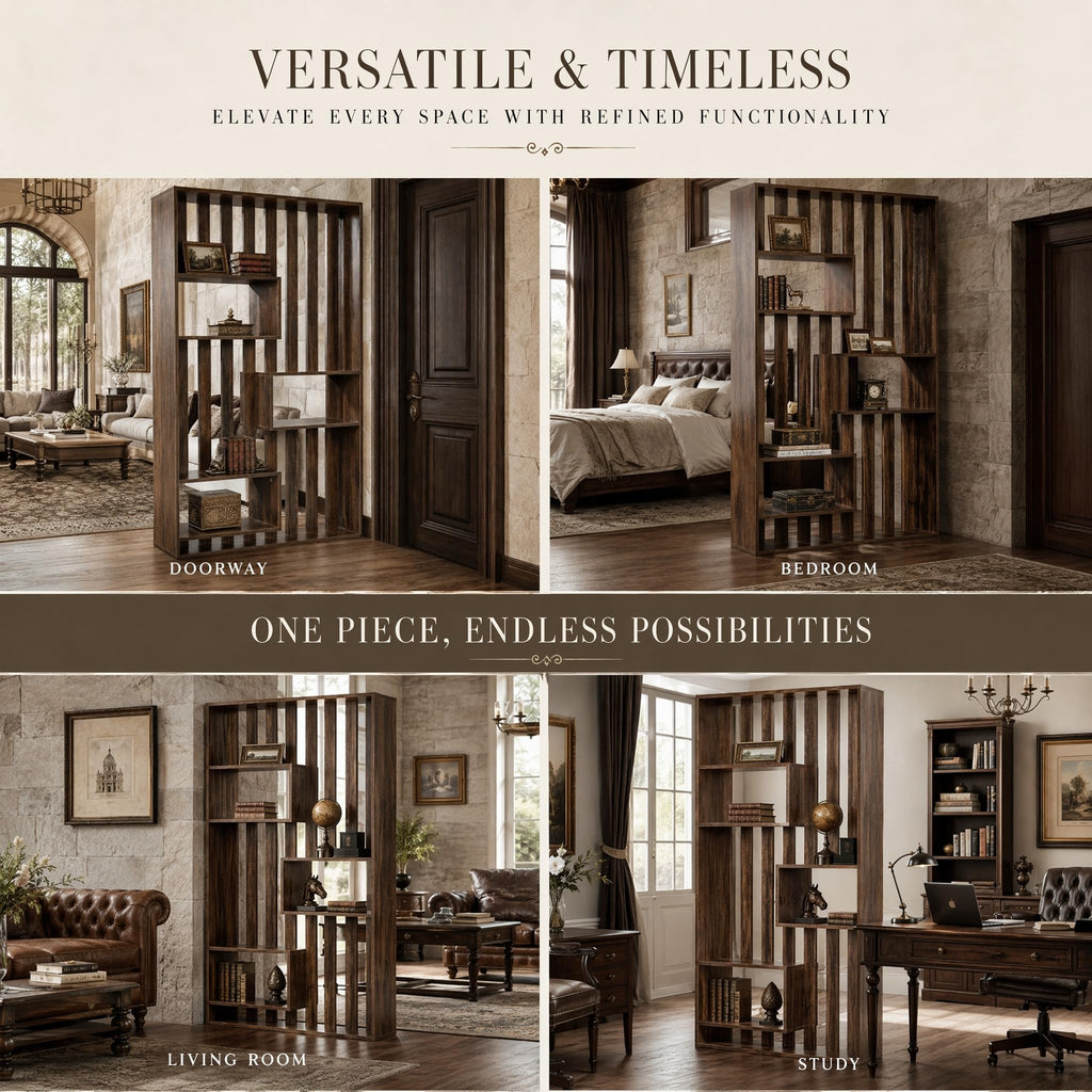 Room Divider with Built-in Shelves for Room Separation