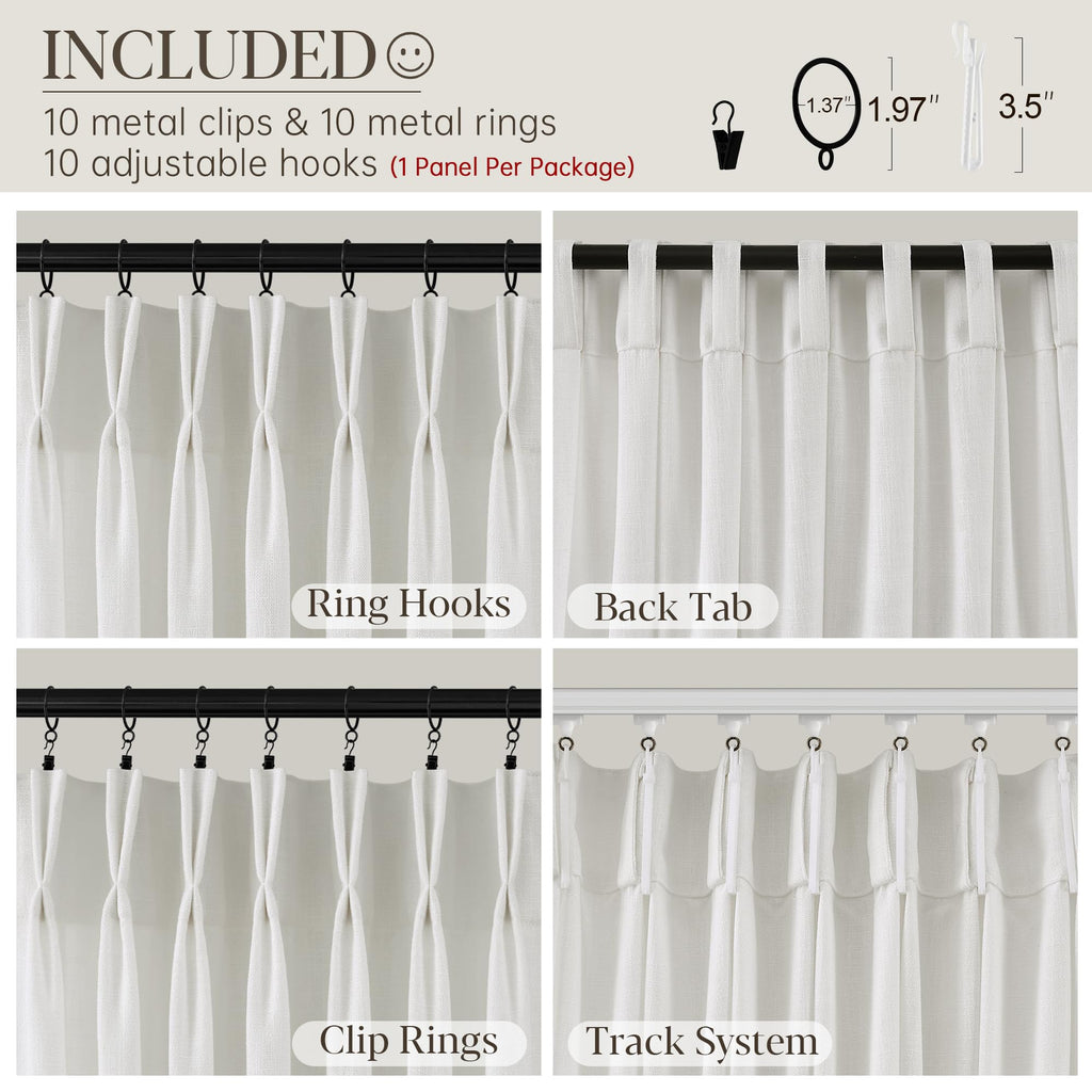 60 Inch Extra Wide Beige White Linen Pinch Pleated Curtains 102 Inches Long