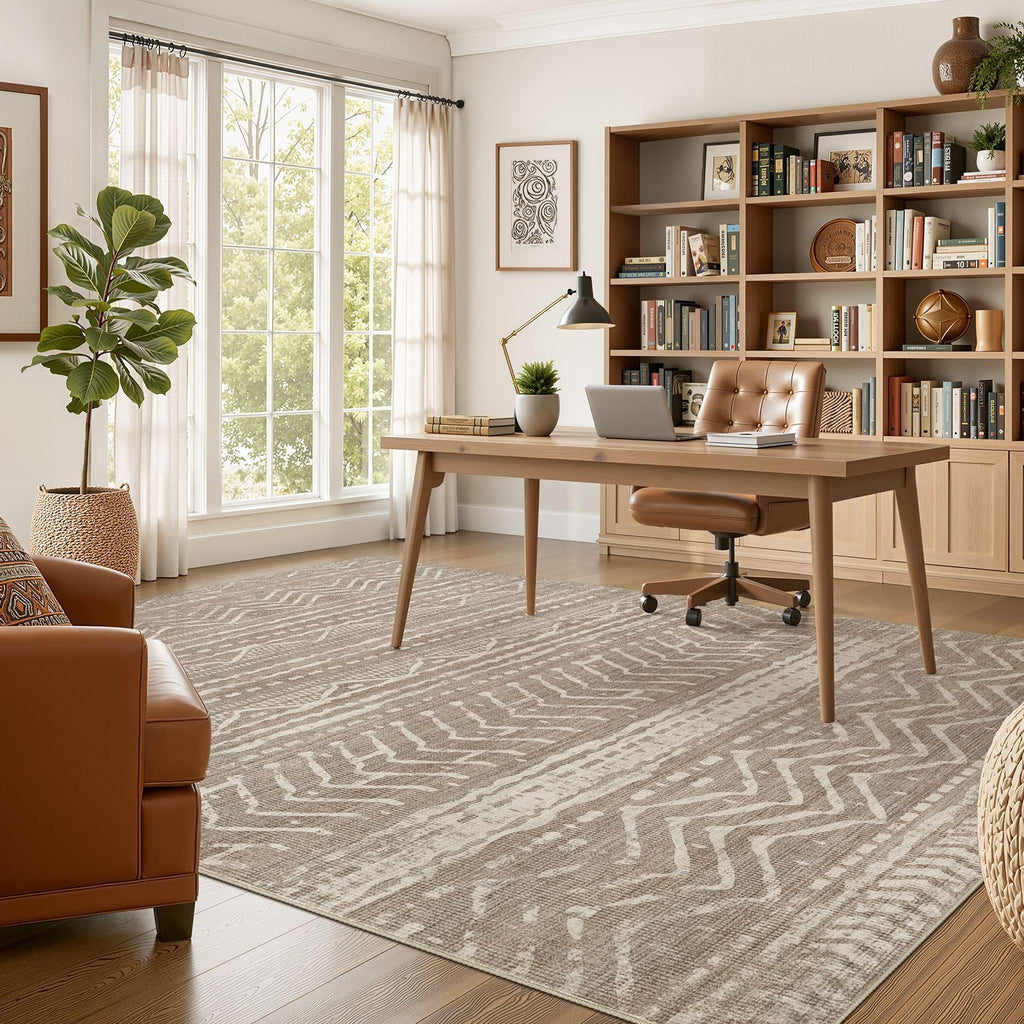 Area Rug Living Room Rugs: 12x18 Large Soft Machine Washable Boho Moroccan FarmNeutral Stain Resistant Indoor Floor