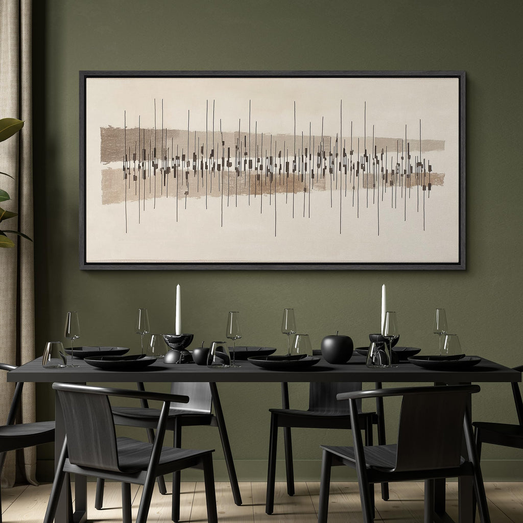Extra Large Framed Canvas Print Mid-Century Modern Abstract Linear Illustrations Decorative Colorful Multicolor