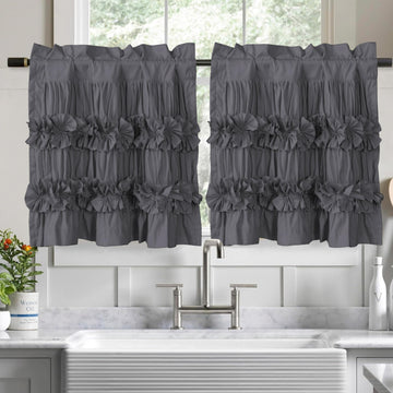 2 Pack Gray Handcrafted Window Treatment Tiers Curtains, 30"x24"