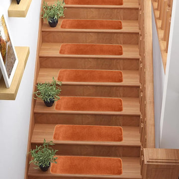 Soft Pile Orange Stair Treads Set of 13 (7" x 24")