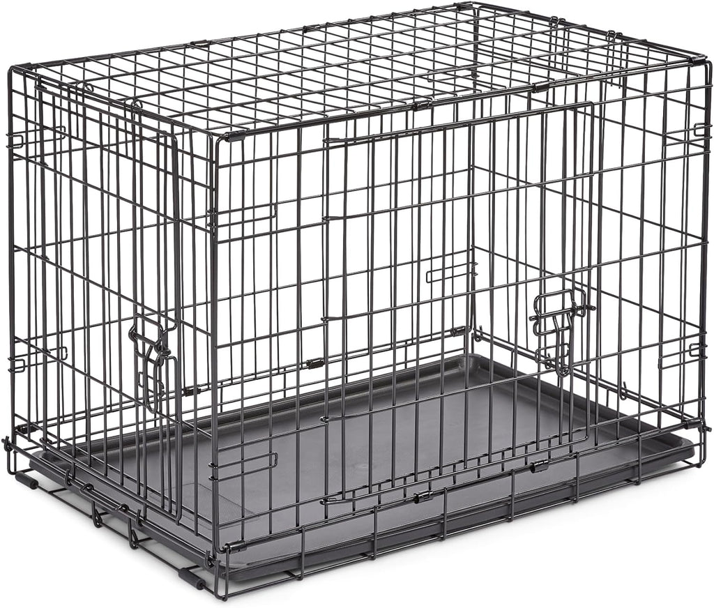 30-Inch New World Crate for Medium Breeds, 21-40 lbs, Double Door Folding Dog Crate, Leak-Proof Tray & Secure Latches