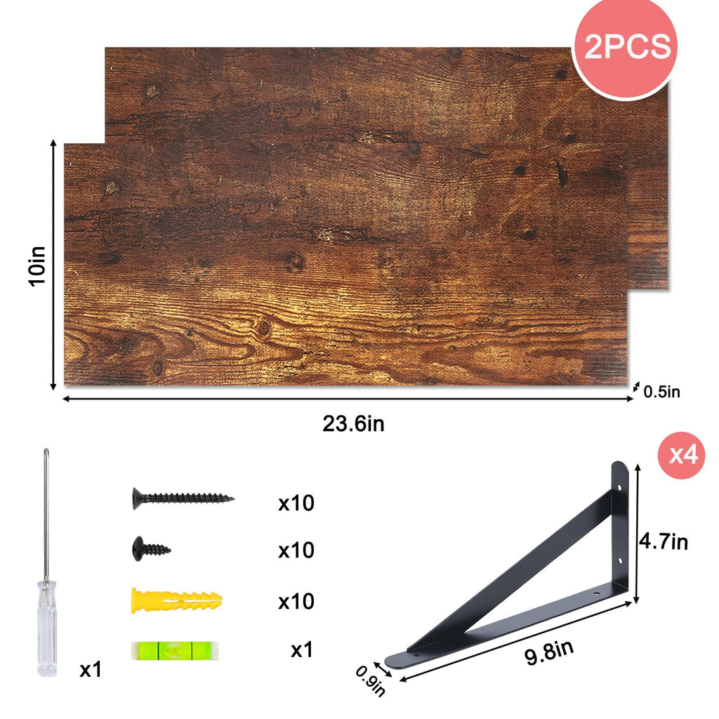 2pcs 10 in Deep Floating Shelves for Wall (Brown, 23.6" L)