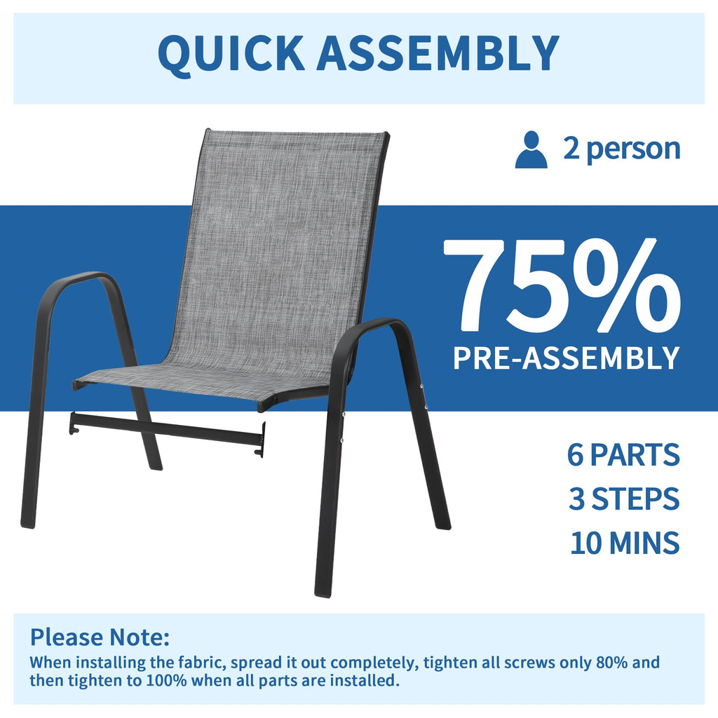 Patio Chairs Set of 8 - Outdoor Stackable Textilene Dining Chairs