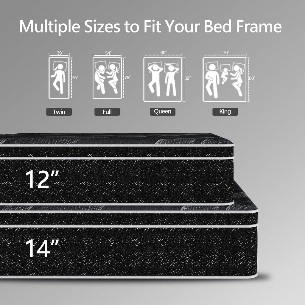 Mattress King Size 14 inch, Hybrid Memory Foam King Mattress in a Box, Individually Pocket Springs, Medium Firm Feel