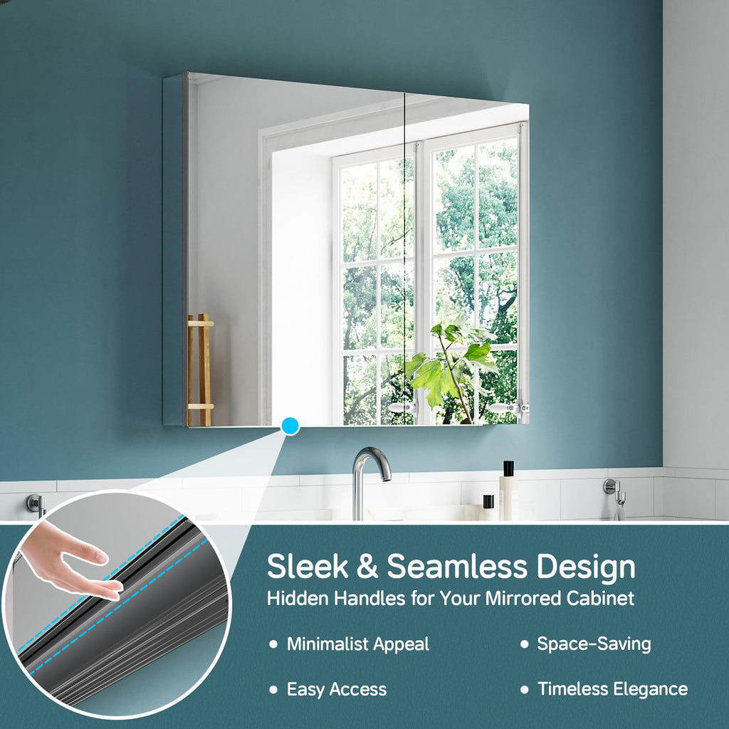 Medicine Cabinet Mirror 36" x 30", Recessed & Surface Mount