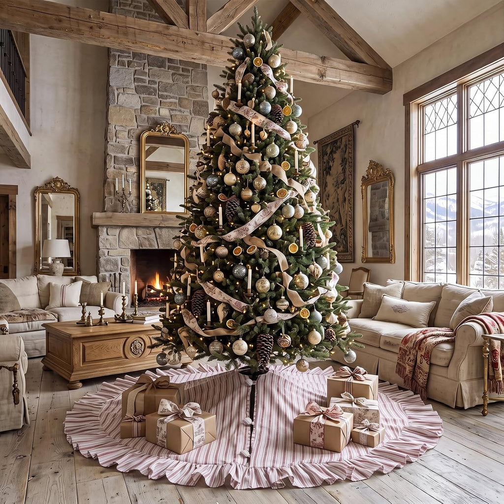 60 Inch Vintage Christmas Tree Skirt Red White Striped