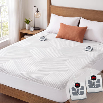 Heated Mattress Electric Pad King Size Dual Control Bed Warmer, Deep Pocket, Side Storage Pouch for Controller