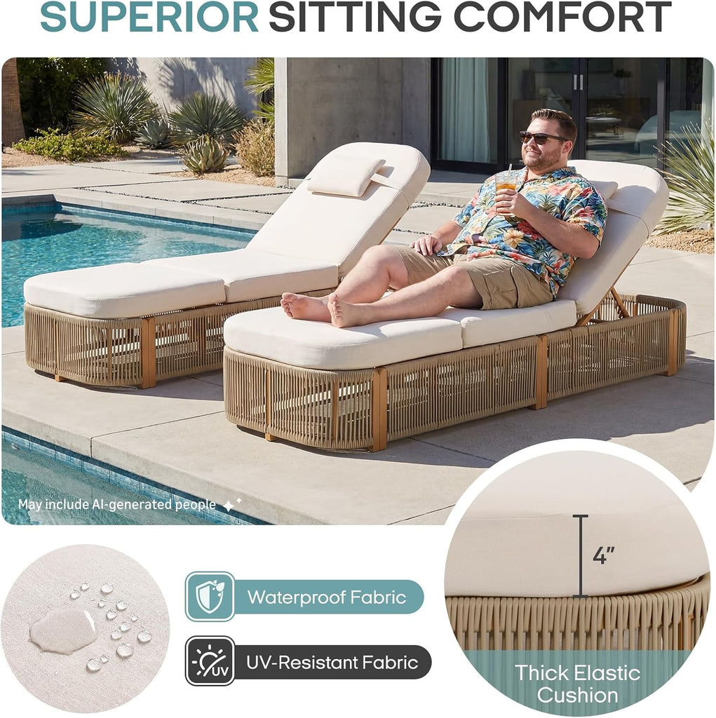 Outdoor Chaise Lounge Chairs Set of 4, 5-Position Adjustable Patio Reclining Lounge Chairs with Cushion, All-Weather