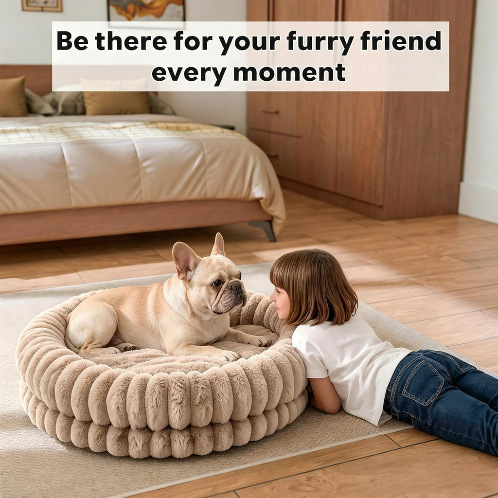 Donut Dog Bed Small Medium Size Pet Bed Washable, Oatmeal