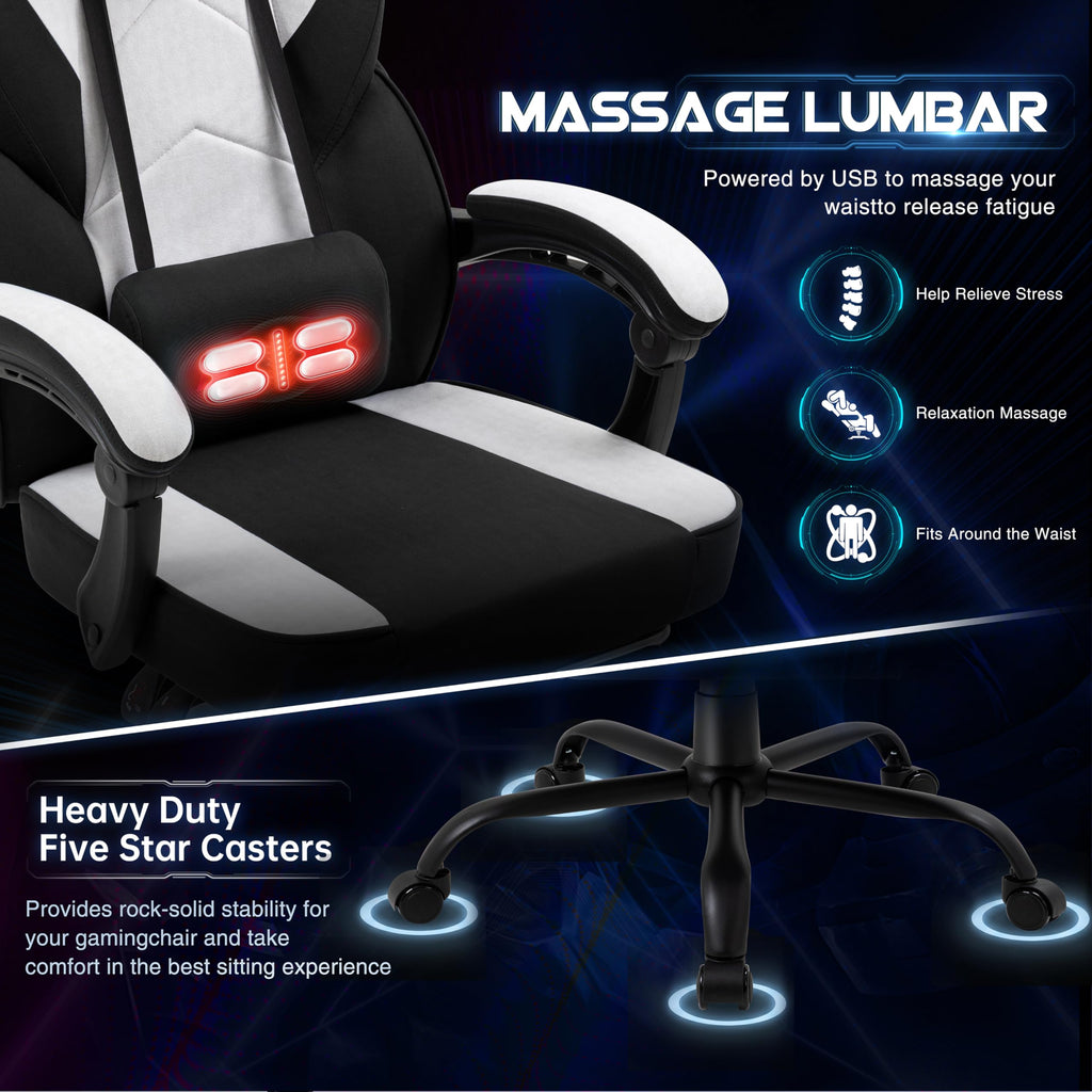 Gaming Chair for Adults with Footrest & Massage Lumbar Support, Ergonomic High Back Gamer Chair, Adjustable Swivel