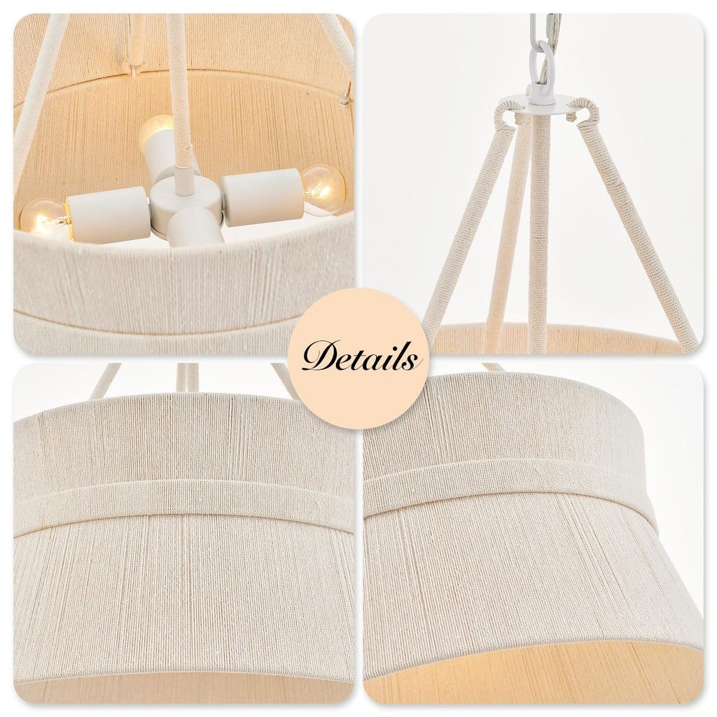 20" Hand Woven Rattan Chandelier Coastal Boho Pendant Light Island Dining Living Room, UL Listed