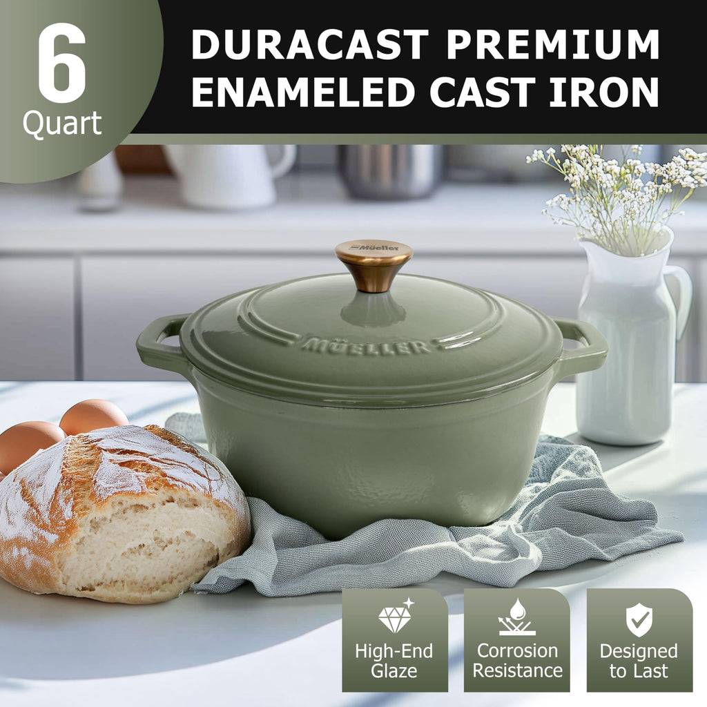 6 Quart Enameled Cast Iron Dutch Oven, Heavy-Duty