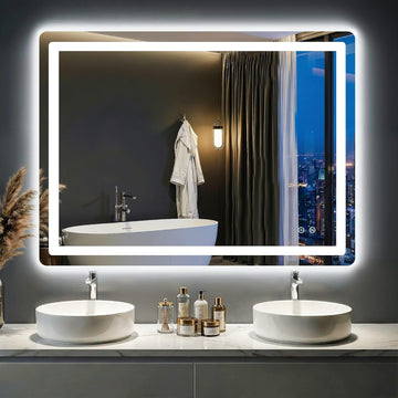 LED Bathroom Mirror with Lights - Anti-Fog, Dimmable, Backlit+Frontlit, 3 Color Light - 40"x30" Lighted Vanity Mirrors